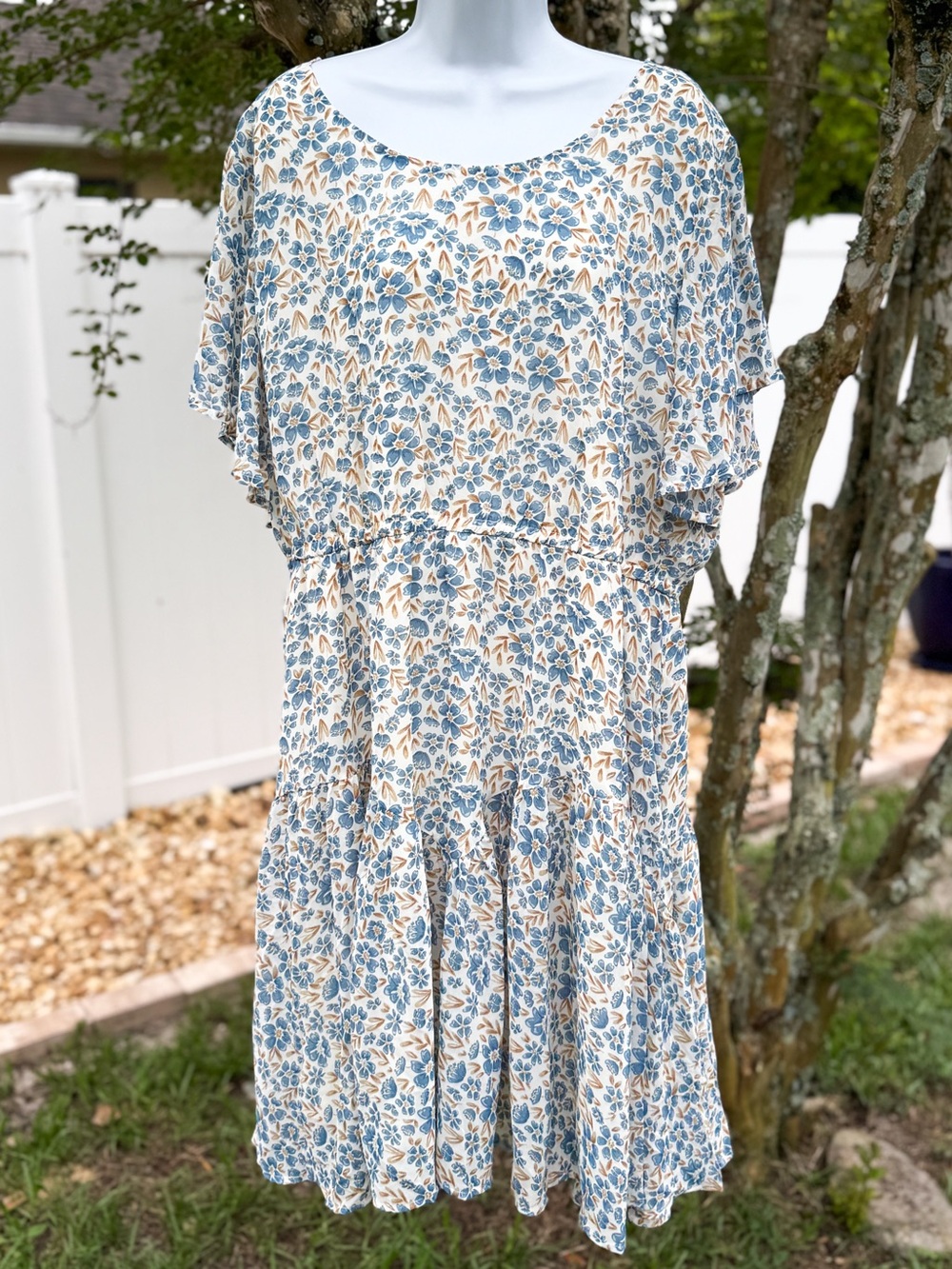 Nemidor Floral Boho Midi Dress Plus Size 22 3X Blue Cottagecore NWT